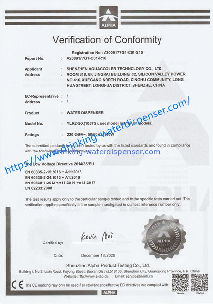 Porcelana Shenzhen Aquacooler Technology Co.,Ltd. Certificaciones